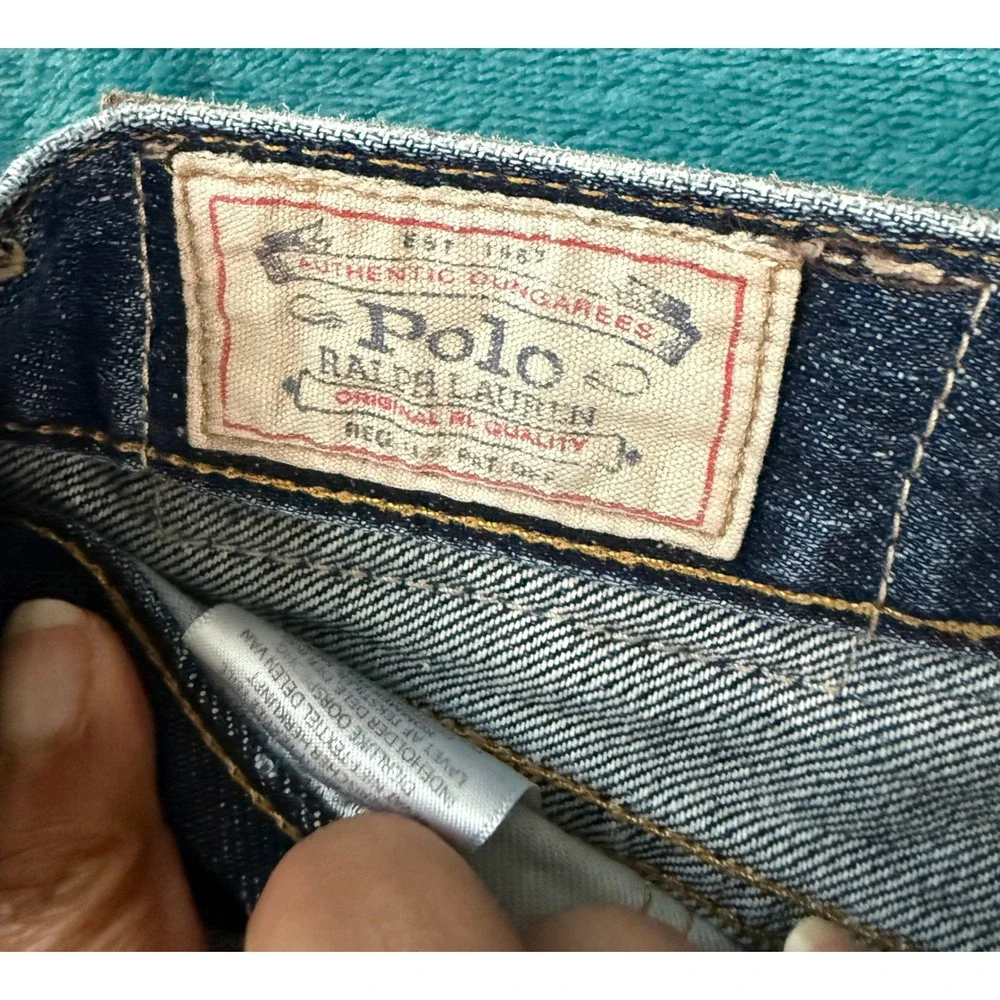 Polo‎ Ralph Lauren Distressed Denim Shorts Dark Wash Raw Hem Authentic Dungarees